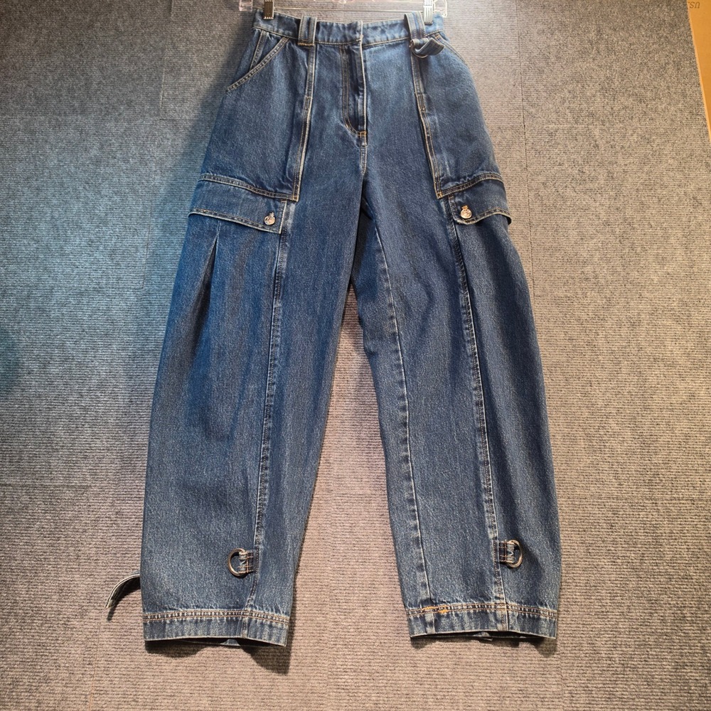 3.1 Phillip Lim Denim Utility Cargo Wide Leg Jeans Women 00 Vintage Blue NEW